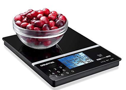 Gourmia GKS9190 Nutrition Scale Tempered Glass Kitchen Scale with Calorie Counter & Digital Touchscreen Display 5kg [11lb] Capacity Measures 22.4 x 15