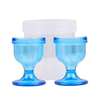 Colored Eye Wash Cups for Effective Eye Cleansing - with Storage Container - Eye Shaped Rim, Snug Fit (2 Pcs.) (Blue)