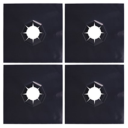 Blulu Thick Gas Range Protectors Liner Gas Hob Stovetop Protectors Non Stick Washable Gas Stove Burner Covers, Black, 4 Pieces
