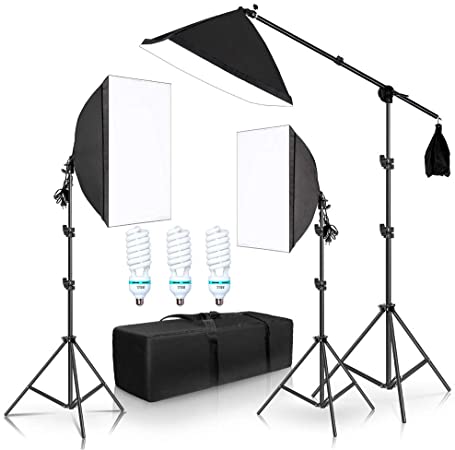 Professional Photo Studio Softbox Lights Continuous Lighting Kit Accessories Equipment with 3Pcs Soft Box,LED Blub,Tripod Stand