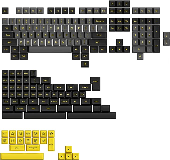 Akko Keycaps Black&Gold,195-Key SAL Profile ABS Double Shot Keycap Set with Mac Keys for Mechanical Keyboards