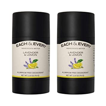 Each & Every 2-Pack Natural Aluminum-Free Deodorant for Sensitive Skin with Essential Oils, Plant-Based Packaging, Lavender & Lemon, 2.5 Oz.