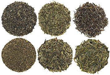 Exotic and Rare Green Tea Loose Leaf Tea Sampler (6-Variety), Dragon Well, Gunpowder, Sencha, and More, Tea Leaves Variety Pack