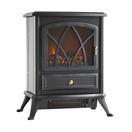 VonHaus 1500W Portable Electric Stove Heater Fireplace with Log Burning Flame Effect, Black