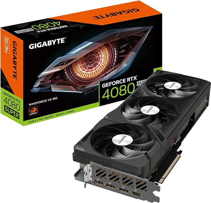 Gigabyte GeForce RTX 4080 SUPER WINDFORCE V2 - Scheda grafica 2550 MHz, 16 GB GDDR6X 23000 MHz 256 bit, PCI-E 4.0, 3 DP 1.4, 1 HDMI 2.1a, NVIDIA DLSS 3.5, GV-N408SWF3V2-16GD