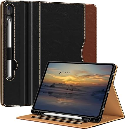 OKP Case for Samsung Galaxy Tab S9 2023 11 Inch, [Multi-Angle] Stand Cover with Pocket/Pencil Holder/Auto Wake/Sleep, PU Leather Case for Tab S9 (Black Brown)