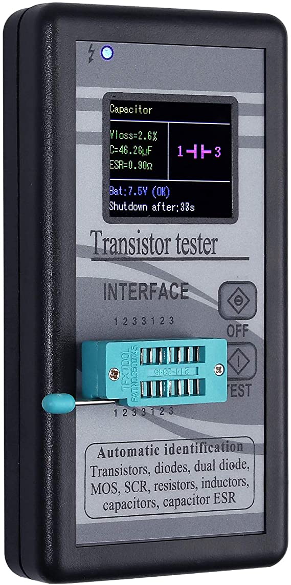 Digital Transistor Tester, Mosfet Transistor Capacitor Tester with Mini Test Leads for Automatic Check NPN PNP Transistor Diode Triode Capacitor Resistor Transistor MOS SCR ESR LCR Meter