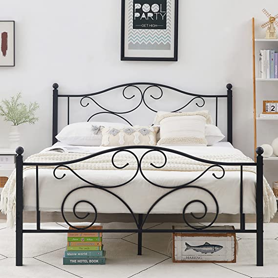 VECELO Full Size Bed Frame with Headboard and Footboard, Metal Mattress Foundation, No Box Spring Needed, Heavy Duty/Easy Set Up, Matte Black