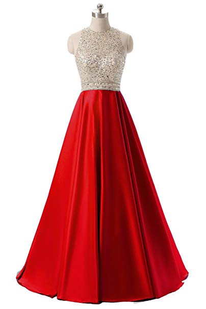 HEIMO Women's Sequined Keyhole Back Evening Party Gowns Beaded Formal Prom Dresses Long H123