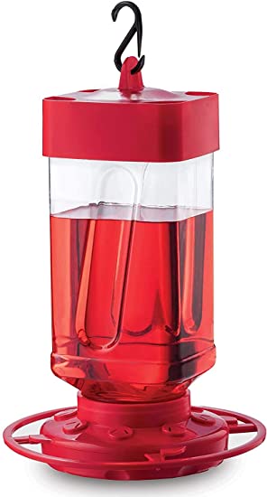 Hummingbird Feeders for Outdoors 32 oz First Nature Bee Proof Hummingbird Feeder - Circular Perch with 8 Feeding Ports - Wide Mouth for Easy Filling - 2 Part Base for Easy Cleaning