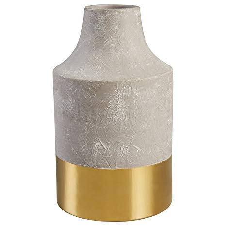 Rivet Modern Stoneware Vase, 12"H, Cement with Electroplated Gold Finish