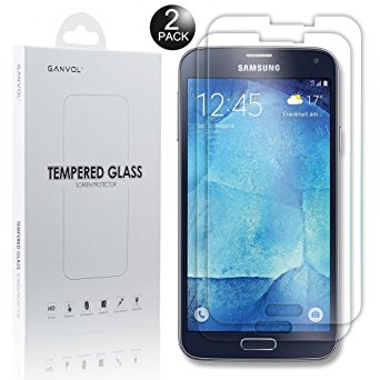 [2 Pack] Ganvol Premium Tempered Glass Screen Protector for Samsung Galaxy S5 / S5 Neo / S5 Duos / S5 Dual Sim (SM-G900V SM-G900T / SM-G900R4 / SM-G900P GSM 4G LTE Unlocked Verizon AT&T T-Mobile)