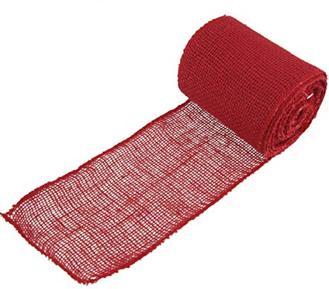 BambooMN 5.5" Inch wide Color Burlap Fabric Hemp Jute Craft Ribbon Roll, 3 Rolls of 10 Yards, Cranberry