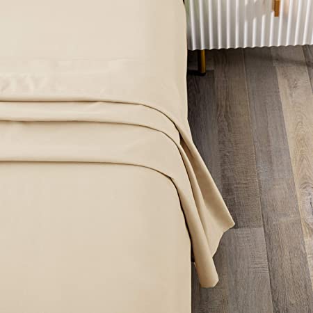 Toodou Flat Beige Cal King Sheet is Made of Premium Fabric and The Bed Sheet is 100% Brushed Microfiber which Have Soft Silky Touch, Breathable Wrinkle and Fade Resistant