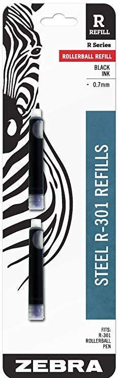 Zebra Pen Rollerball Pen Refill - Black Ink - 2 / Pack