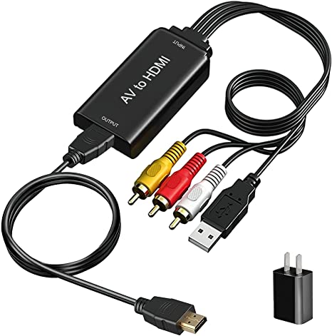 RCA to HDMI, AMANKA 1080P Mini RCA Composite CVBS AV to HDMI Video Audio Converter Adapter with USB Charge Cable for PC Laptop Xbox PS4 PS3 TV STB VHS VCR Camera DVD
