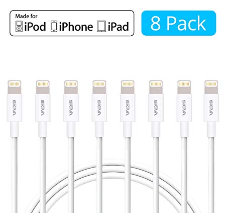 [8-Pack Bundle] Skiva USBLink (3.2 ft / 1m) Apple MFi Certified Fastest Sync and Charge 8-pin Lightning to USB Cables for iPhone X 8 7 6 Plus SE, iPad Pro Air Mini, iPod Touch & More [Model:CB151]