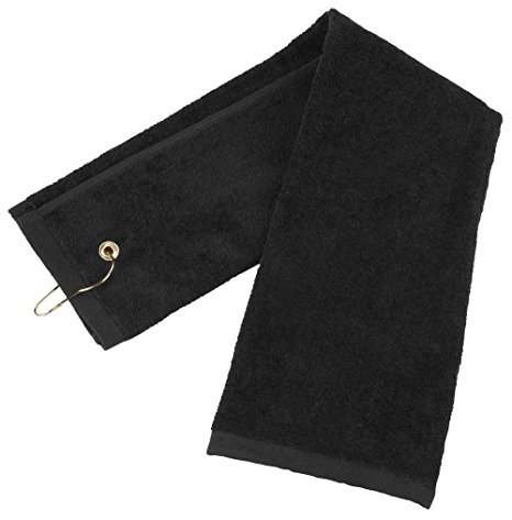 Flammi Tri-Fold Cotton Golf Sports Towel with Grommet Include Metal Clip, 16" x 25"