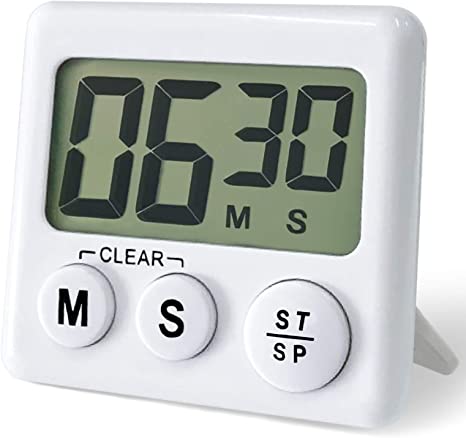 ATACAT Kitchen Timer, Digital Kitchen Timers Big Digits, Loud Alarm, Magnetic Backing, Back Stand for Cooking, Classroom, Bathroom, Teachers, Kids (White)