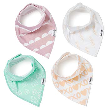 Modern Bandana Drool Bibs for Baby Girls | Soft Organic Cotton 4 Pack | Gift for Baby Shower or Registry