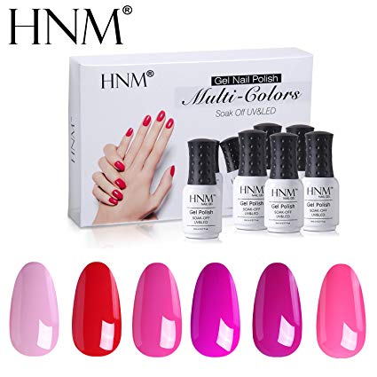 HNM Gel Nail Polish Set Soak Off UV LED Nail Varnish Manicure Salon Nail Art Starter Kit 6 Colors Gift Box C019