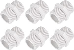 uxcell Pipe Fitting, G1 Male Thread, Hex Nipple Tube Adaptor Connector Hose Connector, for Water Tanks, PVC Plastic, White, Pack of 6