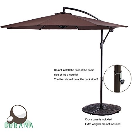 COBANA 10 Feet Cantilever Freestanding Patio Umbrella with Crank and Base, Polyester, Coffee
