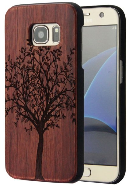 Galaxy S7 Case,Galaxy S7 Wooden Case YFWOOD Banian[Laser Mark]Rosewood with Plastic Slim Covering Case for Samsung Galaxy S7