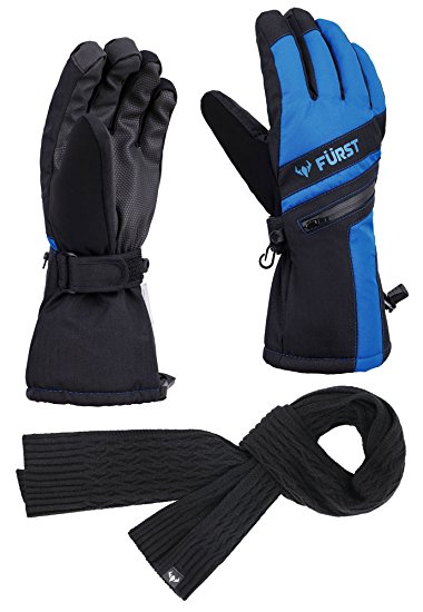 FURST Men's Storm Touchscreen Winter Ski Gloves   Scarf Set, Pocket, Thinsulate, Waterproof