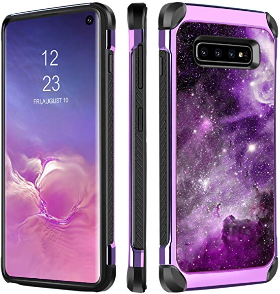 Galaxy S10 Case, BENTOBEN Phone Cases for Samsung Galaxy S10 6.1" 2 in 1 Slim Rugged Soft Bumper Hybrid Hard Cover with Cool Nebula Space Pattern Design Shockproof Protective Women Girls Purple/Black