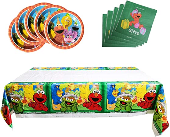 Sesame Stre Themed Party Supplies, 20 Plates, 20 Napkins and 1 Tablecloth.