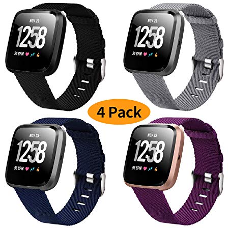 Laneco Bands Compatible with Fitbit Versa/Fitbit Versa 2/Fitbit Versa Lite for Women Men, Breathable Woven Fabric Strap with Stylish Buckle, Adjustable Wristband for Fitbit Versa Smartwatch