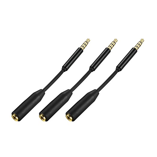 MobilePal 3-Pack UltraFit Headset/Headphone 3.5mm Audio Jack Extender for iPhone & Android Smartphones & Tablets [24K Gold 4-Pole TRRS Connectors \ \ Aluminum Inner Barrel] (Black)