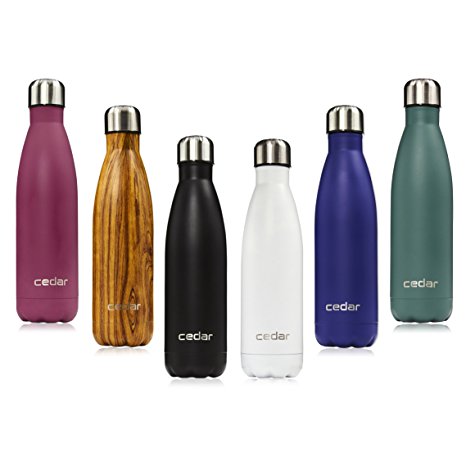 Cedar Sport Water Bottle - Vacuum Insulated Double Wall 18/8 Stainless Steel | 17oz (500ml) | Many Color Options
