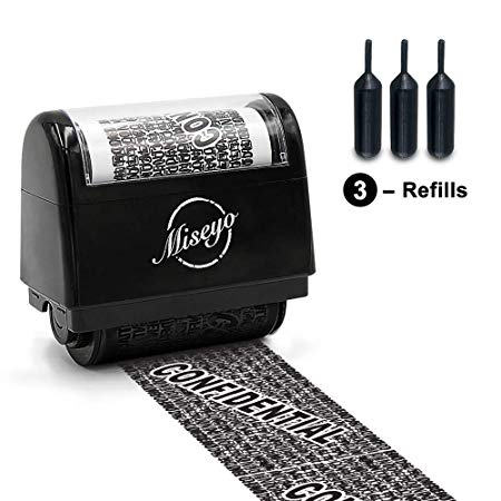 Miseyo Identity Theft Protection Roller Stamp Set - Black (Incleded 3 Refill Ink)