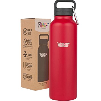 Healthy Human Water Bottle Stein - Cold 24 Hrs, Hot 12 Hrs. 4 Sizes & 12 Colors. 100% Leak & Sweat Proof. Double Walled Vacuum Insulated Stainless Steel Thermos Flask with Carabiner & Hydro Guide.