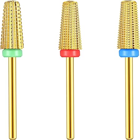 3 Pieces Nail Carbide 5 in 1 Bit, Nail Drill Bits Set-2 Way Rotate Use for both Left to Right Handed, 3/32 Inch Shank Size Drill Machine for Fast Remove Acrylic or Hard Gel (Gold)