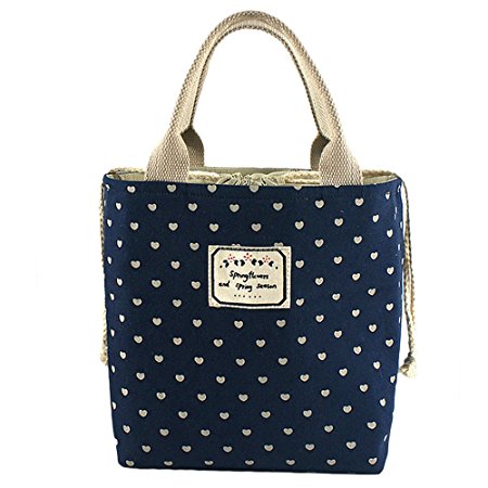 Bidear Fashionable Reusable Canvas Insulated Lunch Bag for Women, Adults, Kids, Girls, and Teen Girls (Blue1)