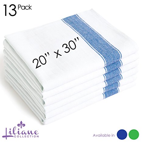 Extra Large 20"x30" Kitchen Dish Towels (13 Units) by Liliane Collection - Commercial Grade Absorbent 100% Cotton Kitchen Towels - Classic Herringbone Tea Towels in Stylish Vintage White (13)
