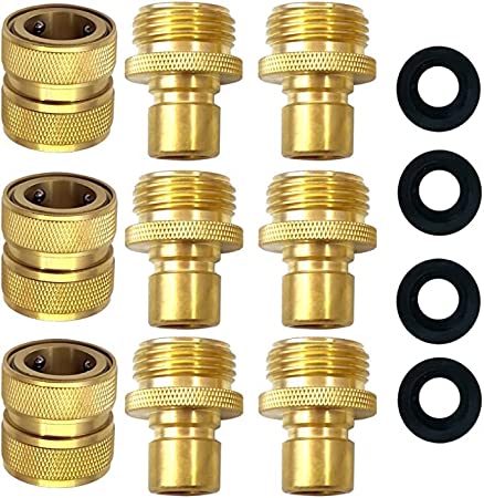 VASLON Garden Hose Quick Connect Fittings Brass Hose Quick Connector Water Hose Connector 3/4" GTH Thread Connector (3 Female Coupler  6 Male Nipples)