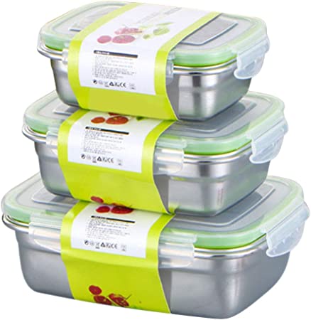 Pack of 3 Stainless Steel Food Containers, Travel Lunch Containers with Leak Proof Lids, Sandwich Snack Boxes for Men, Women Kids 350ml   550ml   850ml