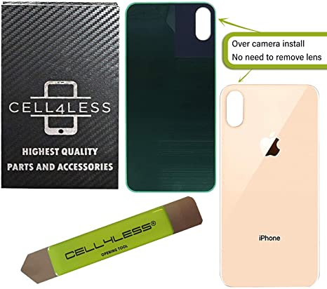 CELL4LESS Back Glass Replacement Compatible w/The iPhone Xs Including Wide Camera Hole, Adhesive & Removal Tool (Gold)