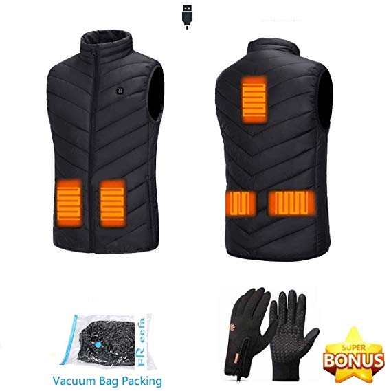 Freefa Electric Heated Vest USB Lightweight Size Right 5 Heating Zones Water Wind Resistant with Touchscreen Glove