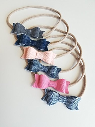 Handmade Baby Bows nylon headbands Denim Collection