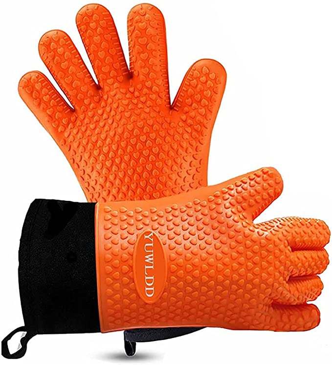 Grilling Gloves, Heat Resistant Gloves BBQ Kitchen Silicone Oven Mitts, Long Waterproof Non-Slip Potholder for Barbecue, Cooking, Baking