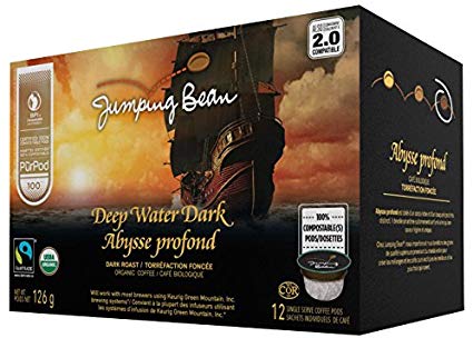 Jumping Bean Deep Water Dark Fairtrade Organic 100% Compostable Coffee Pods - 12 Pack, Dark Roast, 12 Count