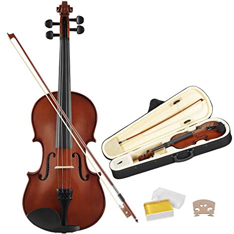 LAGRIMA Full Size 4/4 Solid Wood Acoustic Violin, Professional Handmade Violin with Hard Case, Bow, Rosin and String for Beginner, Natural Solid Wood