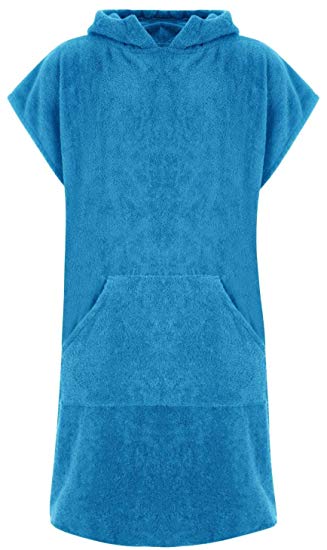 Adults Changing Robe 100% Terry Towelling Cotton with Pocket & Hood Poncho Towel for Beach, Swimming, Surfing