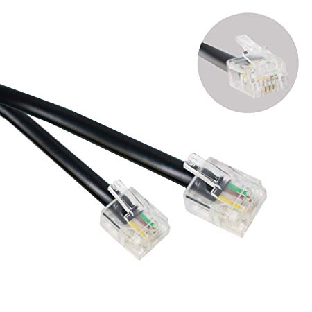 2M ADSL Cable / RJ11 to RJ11 (6p4C) Ethernet Broadband Modem Lead / 6.5Ft Black Male To Male Gold Plated Connections/iCHOOSE
