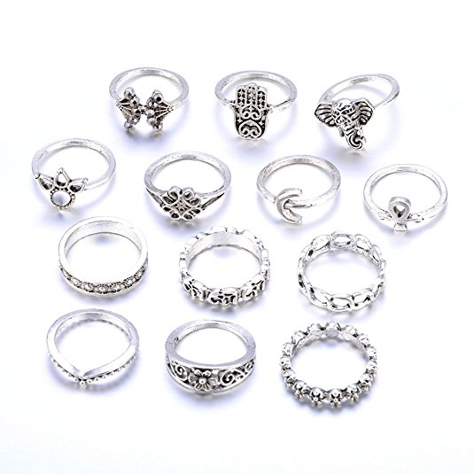 UHANGETH 13pcs Retro Rings Hollow Carved Flowers Joint Knuckle Rings Sets